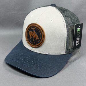 Kamel Rodeo Cowboy Snapback Hat Navy Trucker Western Farmer Leather Patch Mens